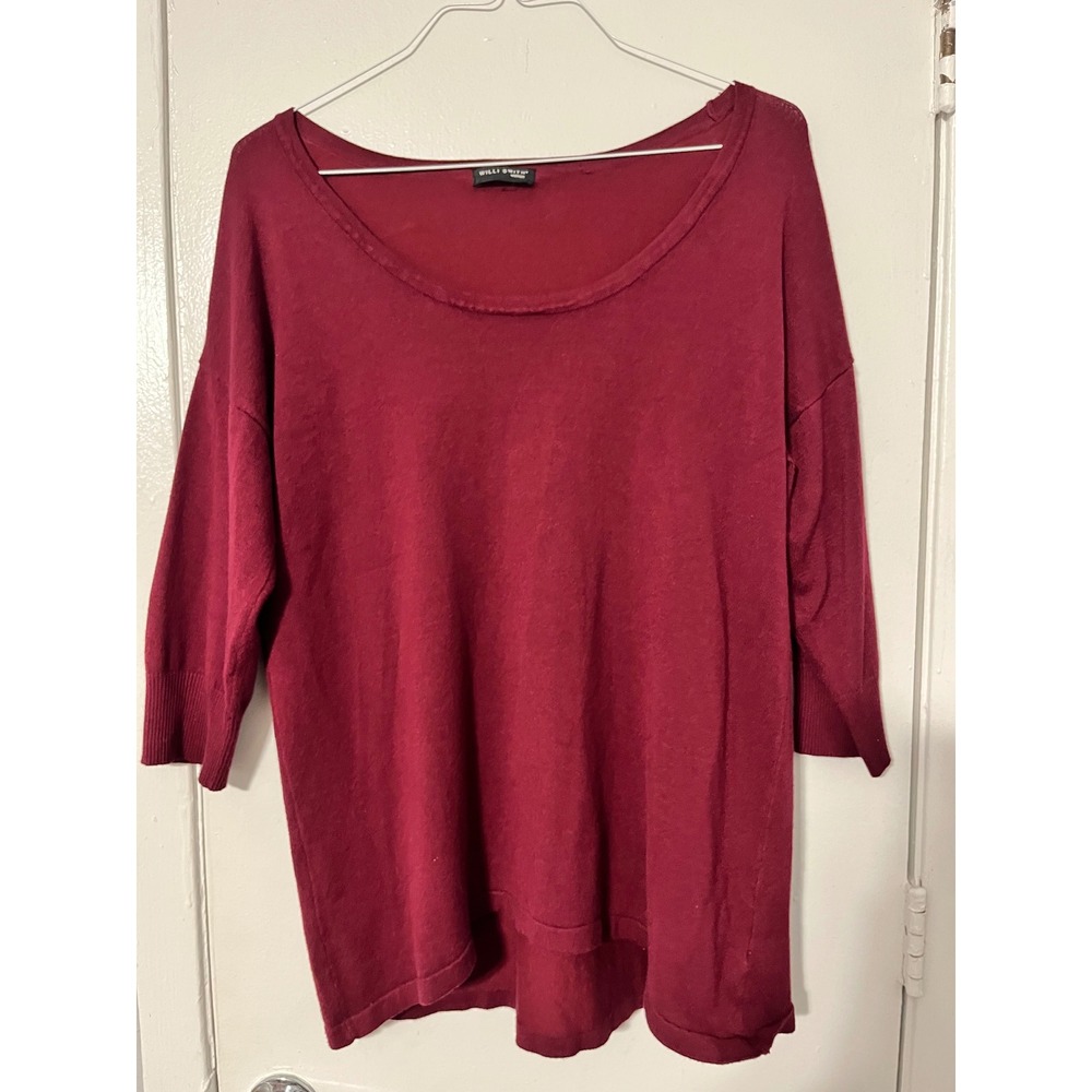 Willi Smith Womens Burgundy Scoop Neck‎ 3/4 Sleeve Knit Sweater Relaxed Fit L